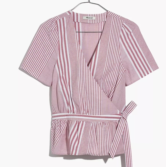 MADEWELL - Ruffle-Hem Wrap Top in Stripe Mix - Picture 5 of 15